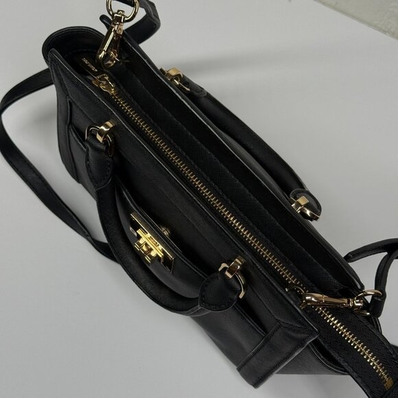 Michael Kors Tina Satchel Black Leather Gold Hardware Medium Bag - Picture 8 of 13